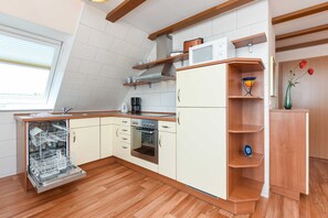 Fridge, microwave, dishwasher