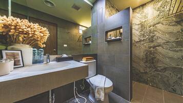 Een douche, gratis toiletartikelen, een haardroger, handdoeken