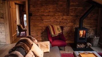 TV connectée, cheminée, livres