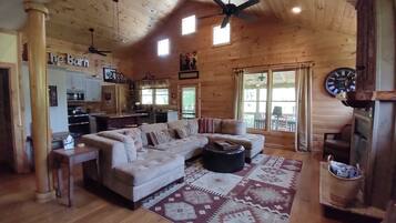 Smart TV, fireplace, DVD player, books