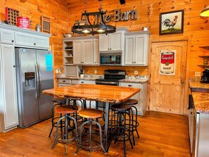 Fridge, microwave, oven, stovetop - Deep Creek Waterfront Home • Hot Tub • Pool Table • Minutes to Downtown & GSMNP (Bryson City)