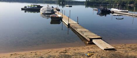 On the beach, sun loungers, beach towels
