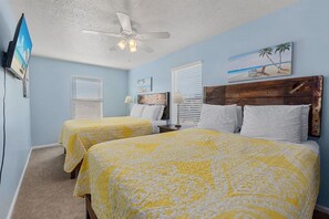 4 bedrooms, memory-foam beds, desk, iron/ironing board