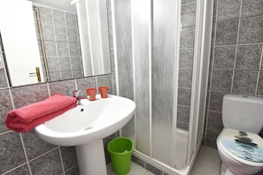 Douche, sèche-cheveux, serviettes fournies, papier toilette
