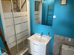 Ducha, secador de pelo, jabón y papel higiénico