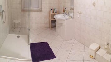 Hair dryer, towels, toilet paper