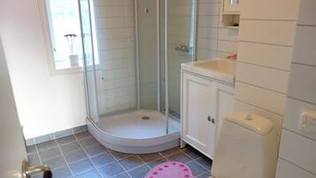 Shower, soap, toilet paper