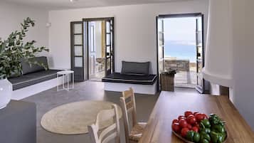 Azure  Villa, 5 Bedrooms, Private Pool, Sea View | Living area | Flat-screen TV, fireplace