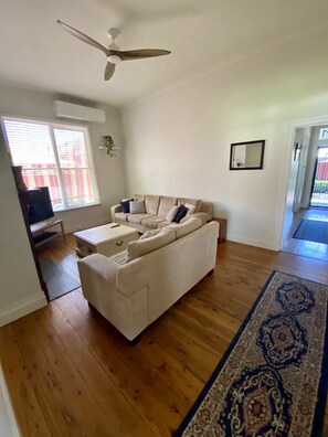 Smart TV, fireplace, Netflix, books