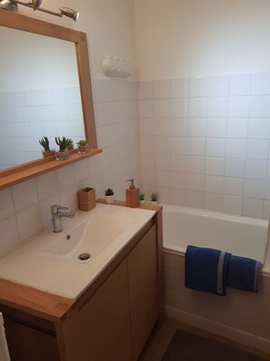 Hair dryer, towels, toilet paper