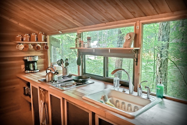 Een koelkast, een microgolfoven, een kookplaat