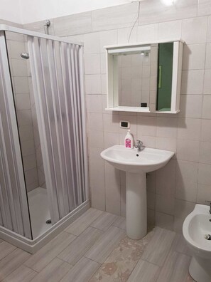 Shower, free toiletries, hair dryer, bidet