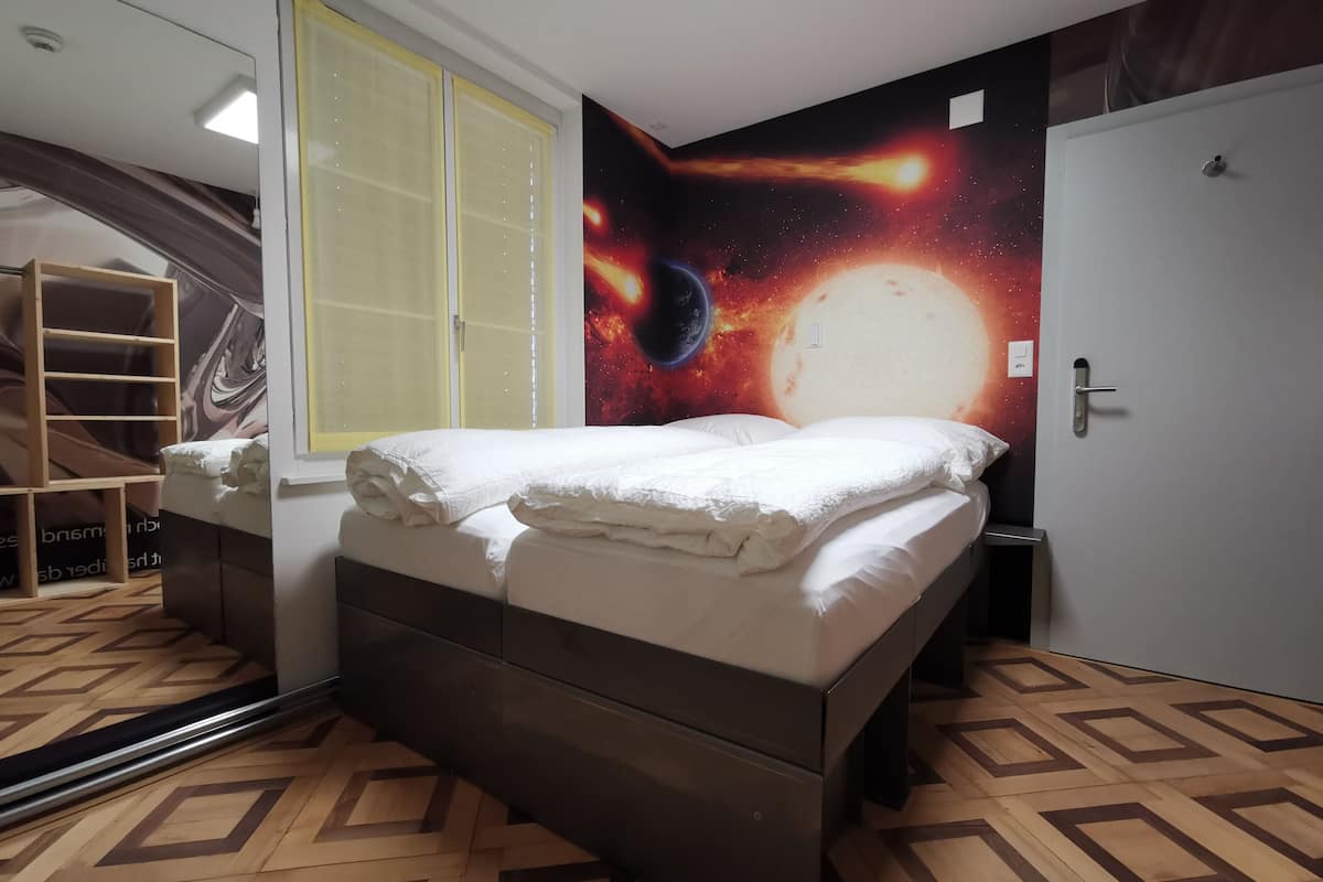 Desk, blackout curtains, free WiFi, bed sheets