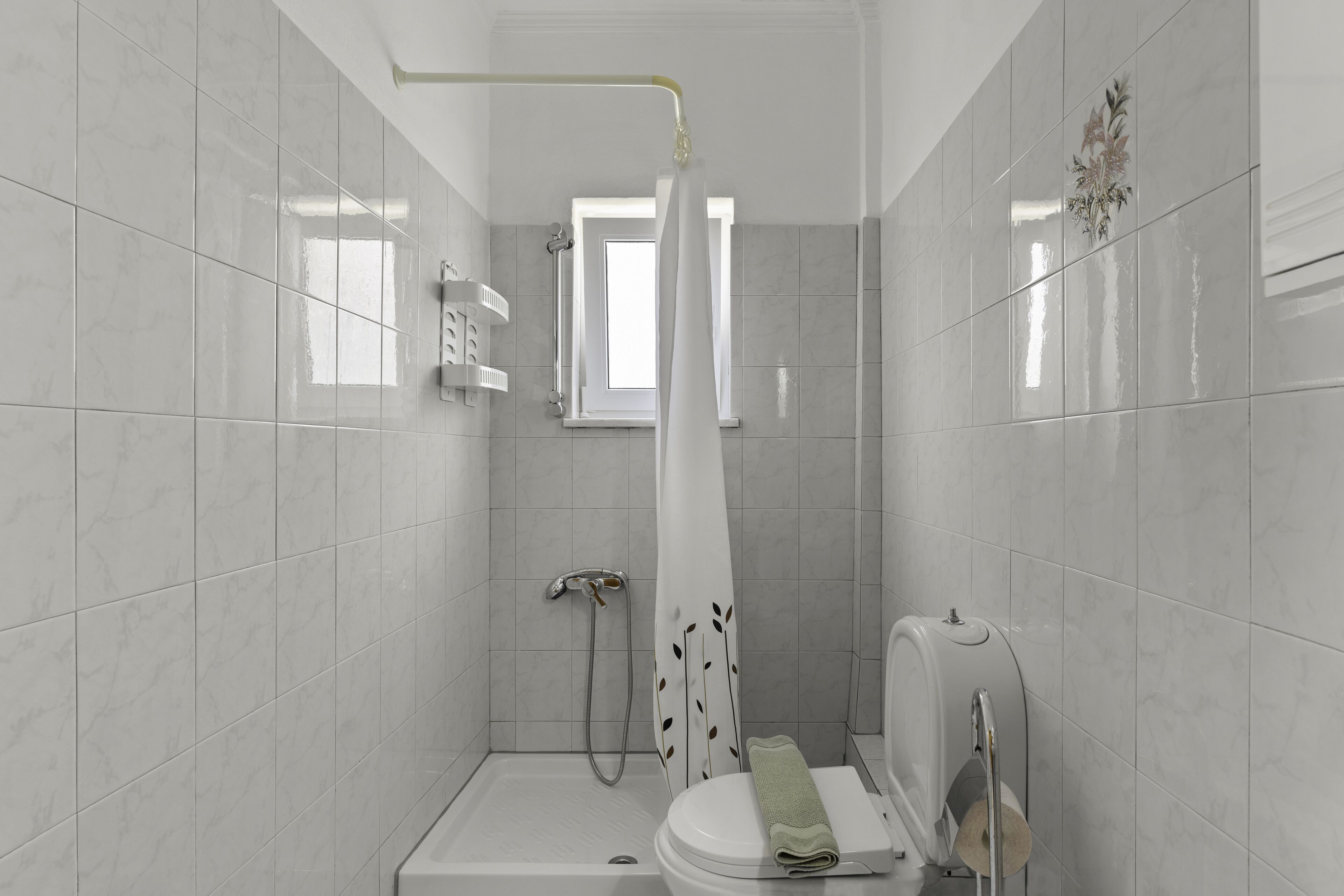 shower, towels, soap, toilet paper