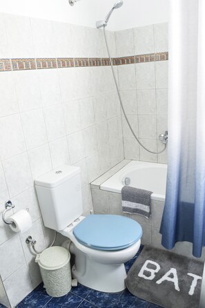 Maison traditionnelle, 2 chambres, terrasse, rez-de-chaussée | Salle de bain | Baignoire, séchoir à cheveux, serviettes fournies