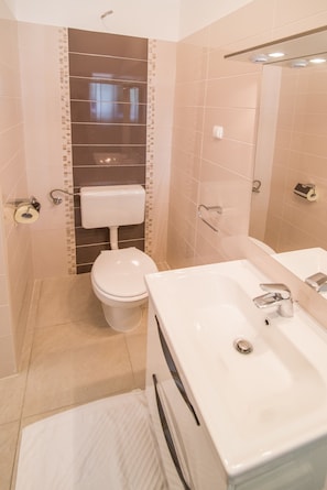 Appartement | Salle de bain | Douche, serviettes fournies, savon, shampoing