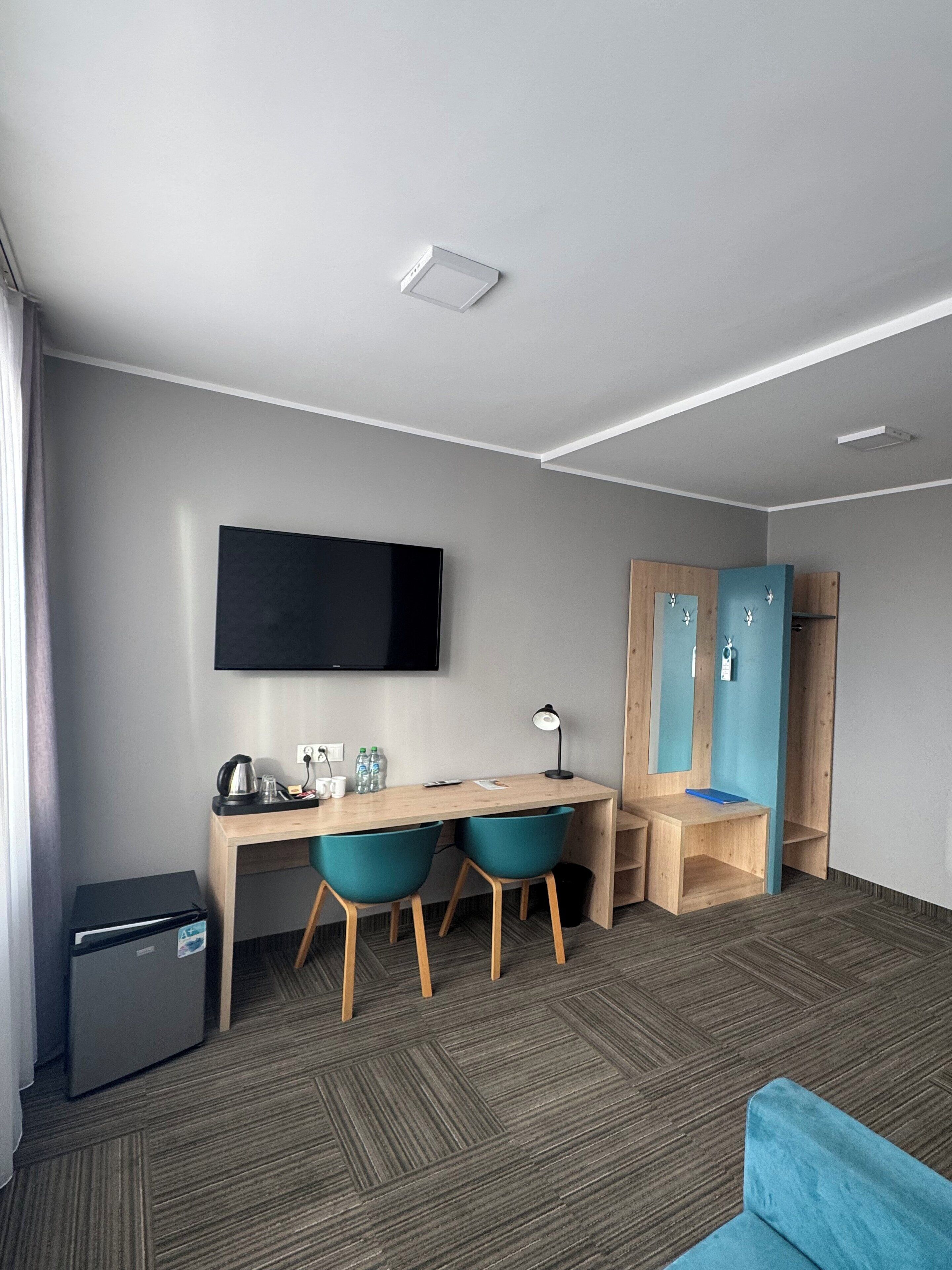 Individually decorated, individually furnished, desk, laptop workspace