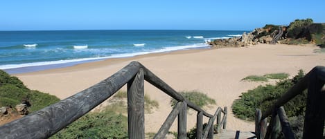 Beach nearby, sun loungers