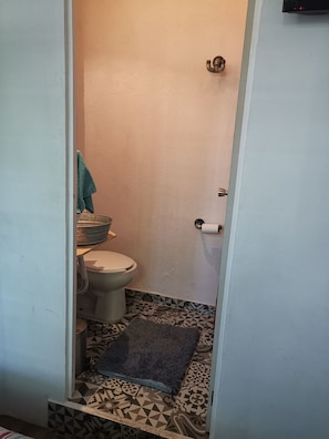 Shower, free toiletries, hair dryer, bathrobes