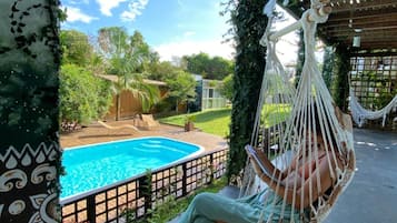 Outdoor pool, pool loungers