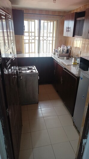 Comfort Apartment, 3 Bedrooms | Private kitchen | Full-size fridge, microwave, oven, stovetop
