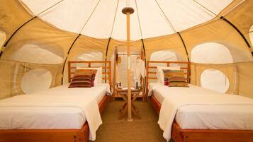 Signature Lotus Belle Tent Two Twin Beds | Premium bedding, down comforters, pillowtop beds, free WiFi