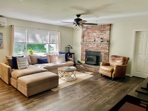 Smart TV, fireplace, table tennis, books