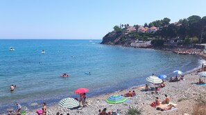 On the beach, sun-loungers - Seaside cottage in residence (Costa Saracena)