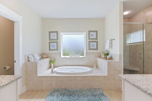 Ensemble douche/baignoire, douche à « effet pluie », serviettes fournies