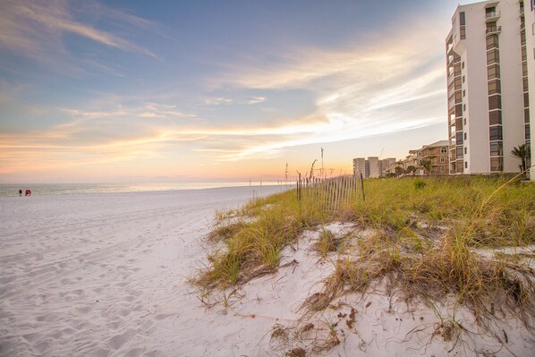On the beach, beach towels