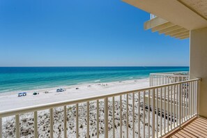 On the beach, sun loungers, beach towels