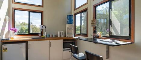 Fridge, microwave, stovetop, toaster