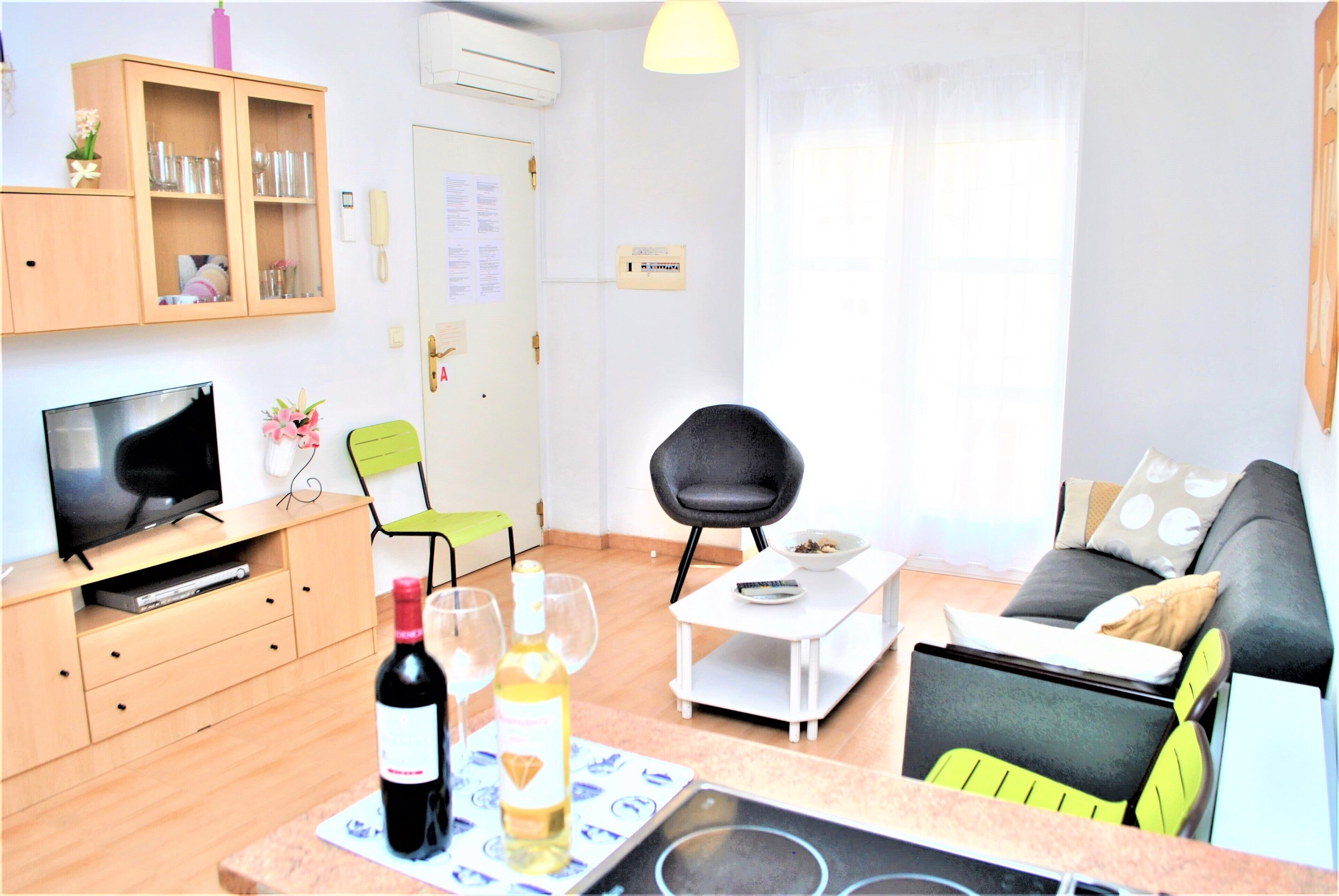 TV, DVD player, books