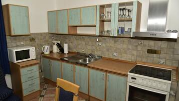 GroĂer KĂŒhlschrank, Mikrowelle, Ofen, Herdplatte