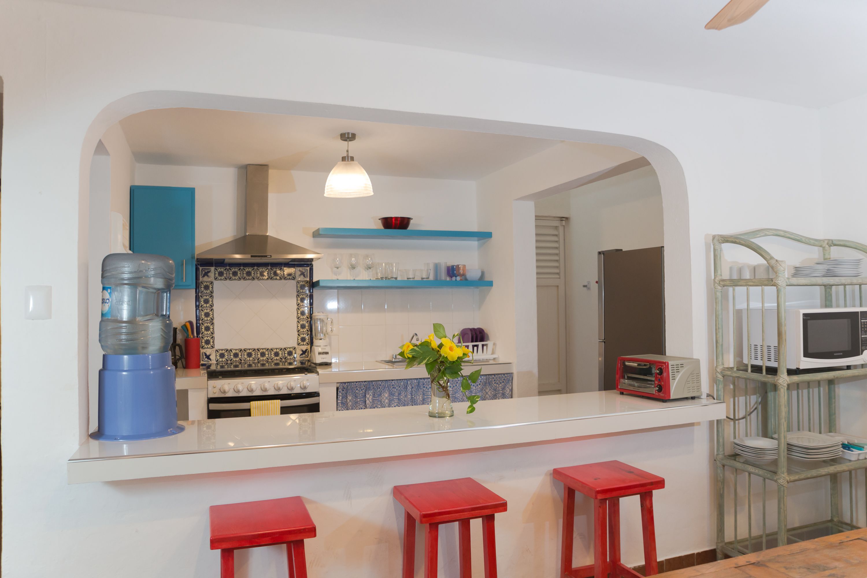 fridge, microwave, high chair