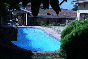 Outdoor pool, pool umbrellas