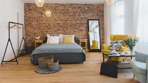 Apartamento luxo, 2 quartos, para não fumantes, cozinha americana | Escrivaninha, espaço de trabalho para notebook