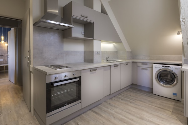 Full-size fridge, microwave, oven, stovetop
