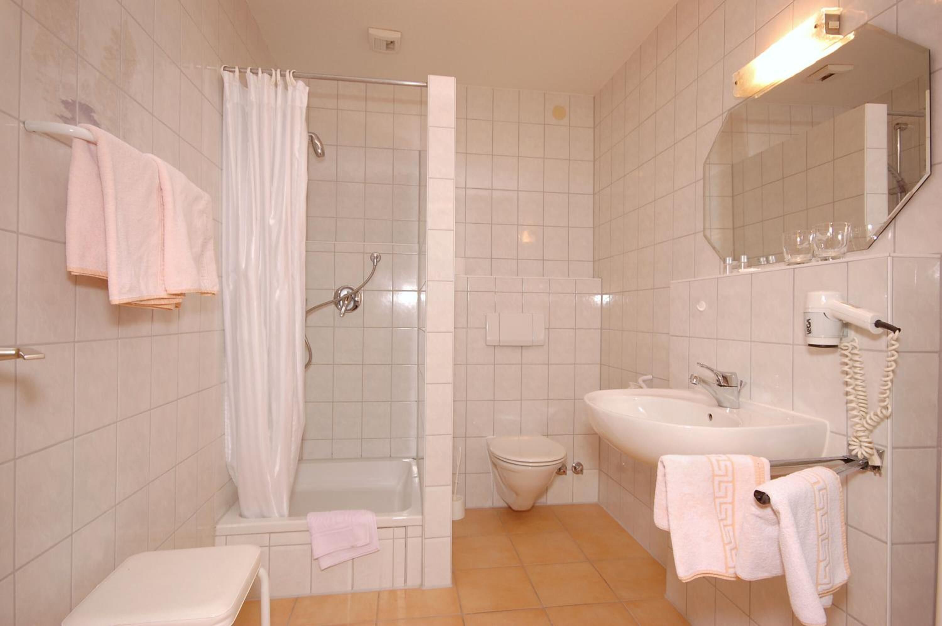 single room | bathroom | shower, hair dryer, towels, soap