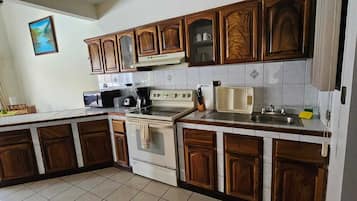 Großer Kühlschrank, Mikrowelle, Ofen, Herdplatte