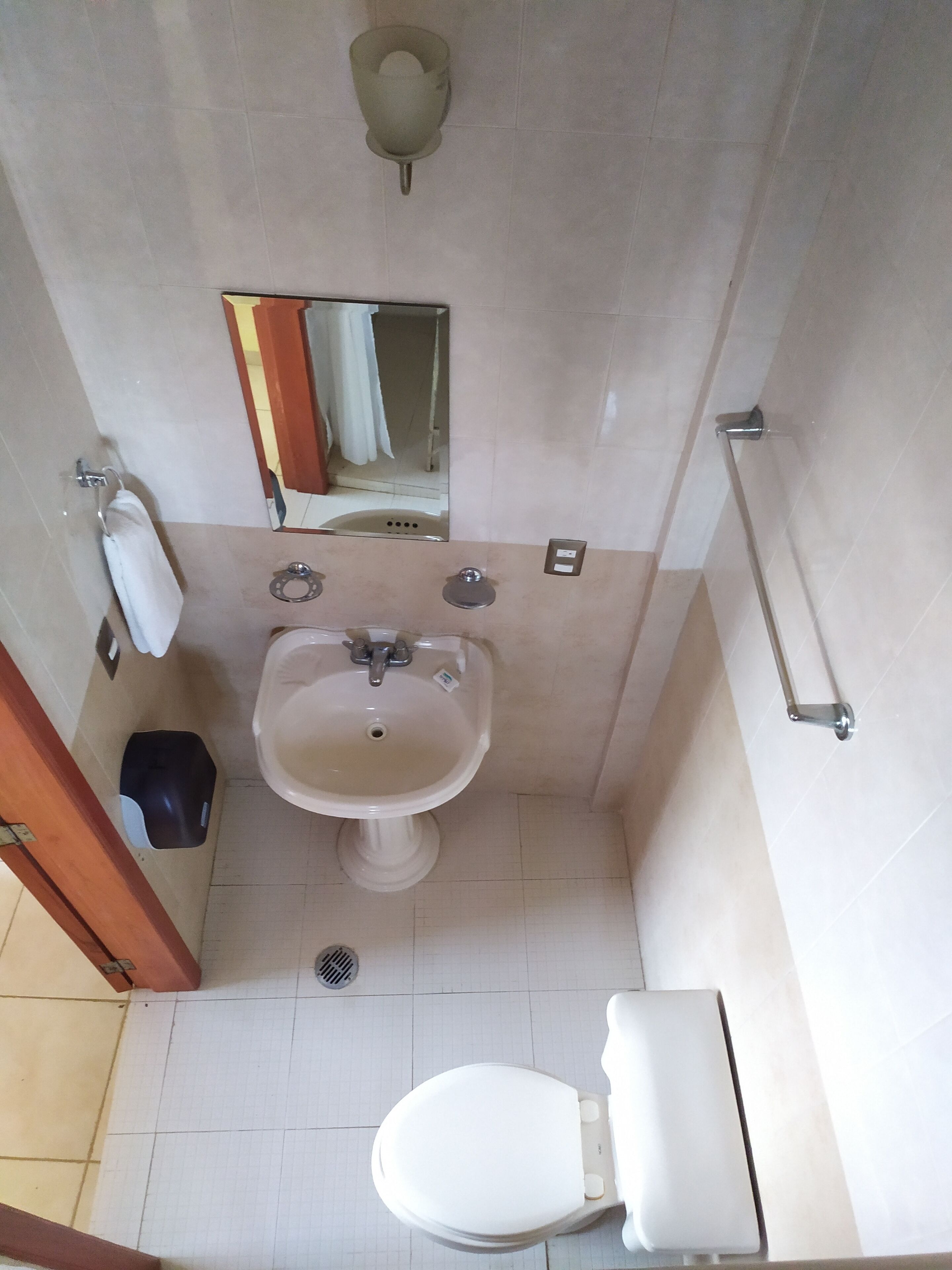 standard room | bathroom | shower, rainfall showerhead, towels, soap