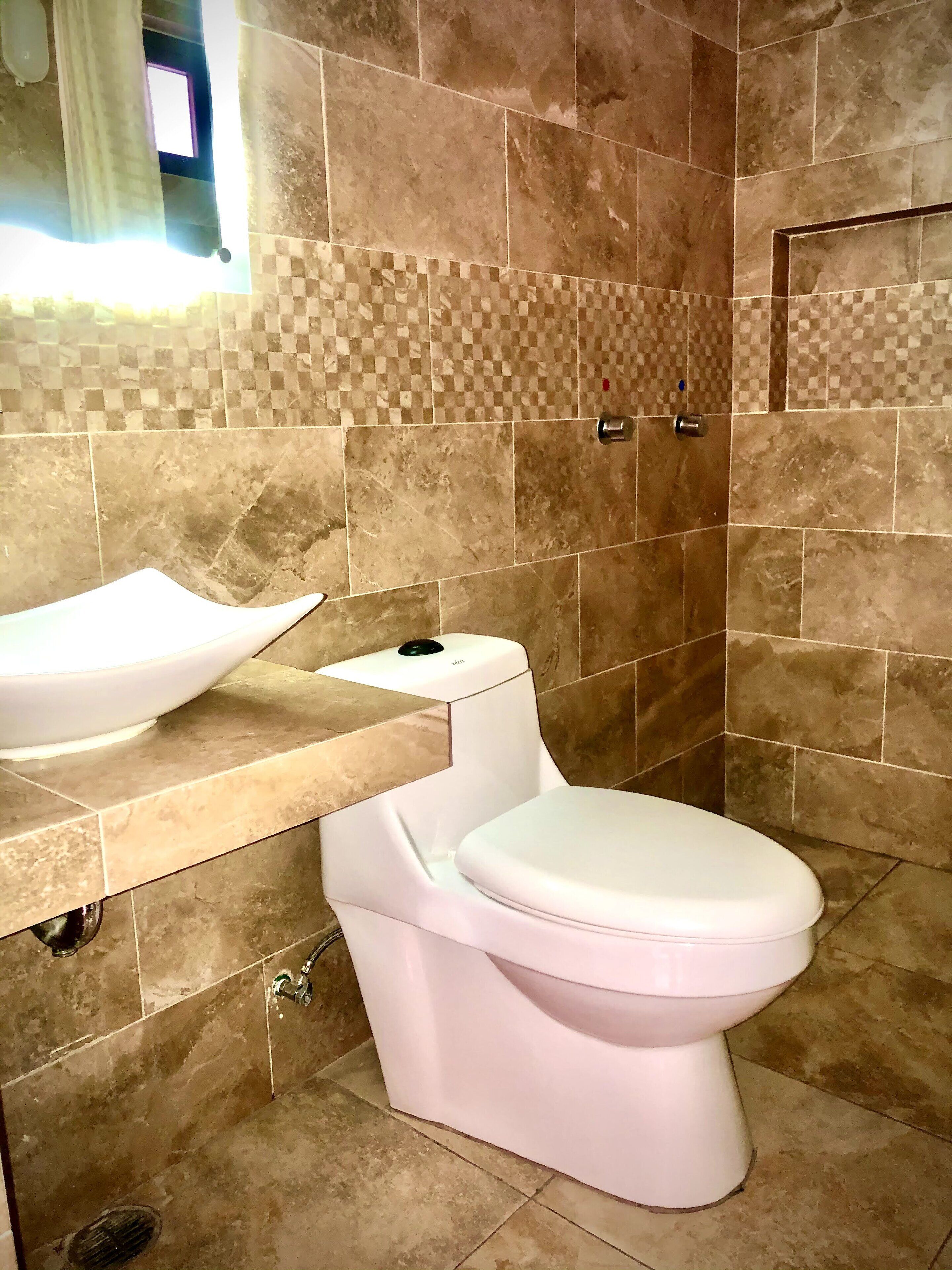 shower, towels, soap, shampoo