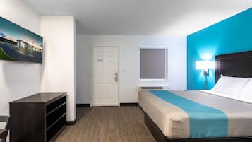 Desk, laptop workspace, blackout drapes, free WiFi