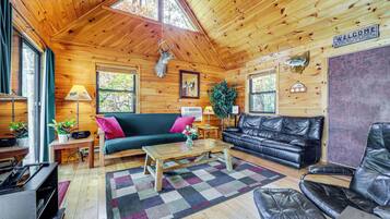 Televisie, een open haard, een dvd-speler en een stereo