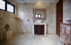 Shower, towels, soap, shampoo