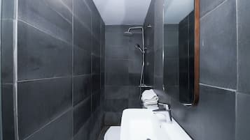 Shower, free toiletries, bidet, towels