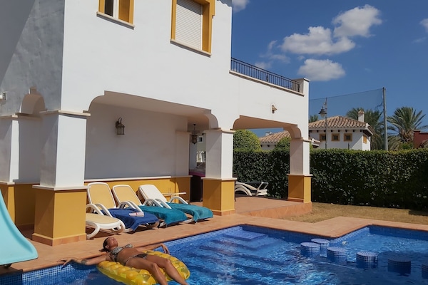 Pool with separate child area. Sunbeds, slide and lots of sun.