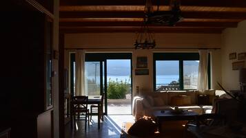 Fernseher, Kamin, DVD-Player, Musikbibliothek