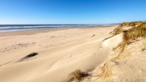 A sandy beach with dunes and a clear blue sky. - Ocean View Home! Hot tub! Dog Friendly! Minutes to the Beach! (Waldport)