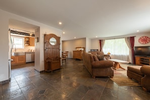 Smart TV, DVD player, books, video library